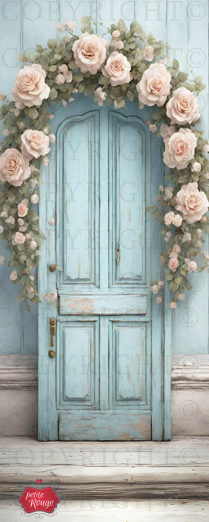 DOOR DECOUPAGE PAPER -  BLUE DOOR WITH WHITE ROSES PR-MDD042