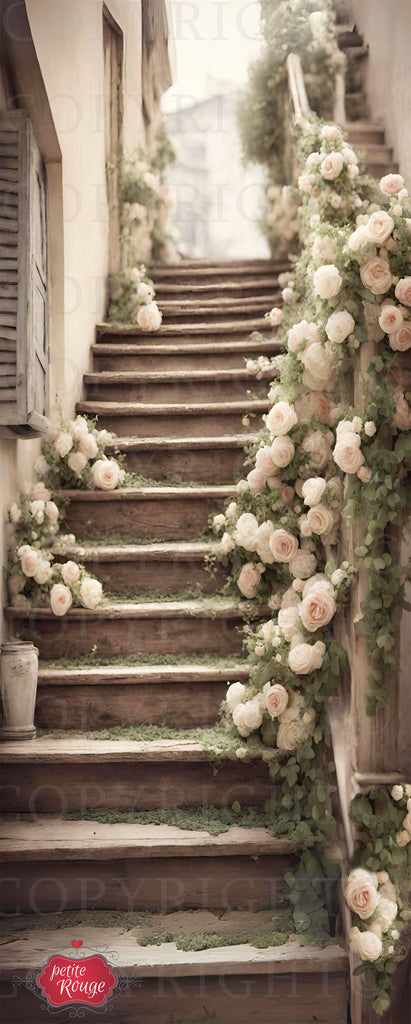 DOOR DECOUPAGE PAPER - STONE STEPS WITH FLOWERS PR-MDD044