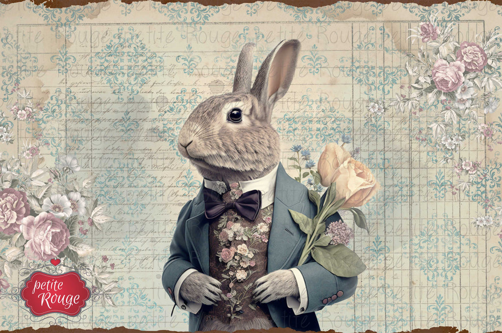 DECOUPAGE PAPIER (600x900mm) Gentleman Bunny PR-PDM052