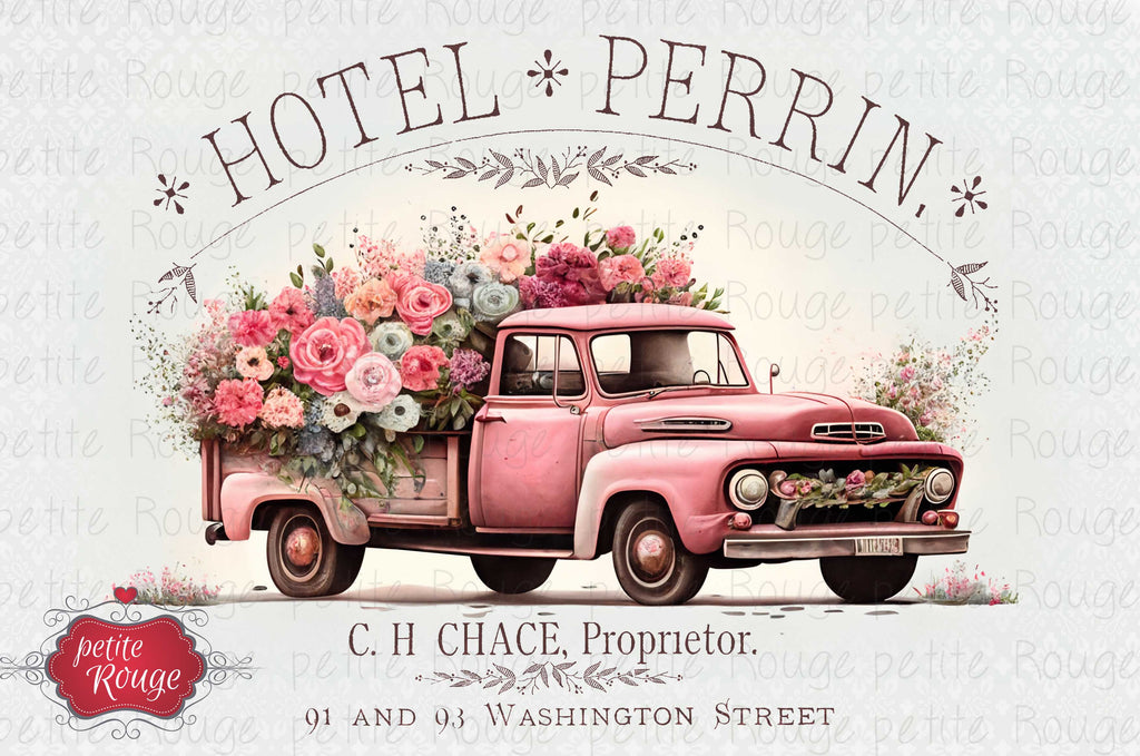 DECOUPAGE PAPIER (600x900mm) Hotel Perrin Pink Flower Truck PR-PDM057