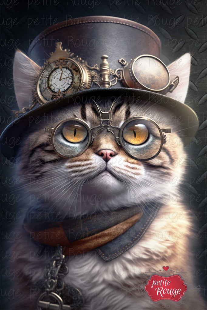 DECOUPAGE PAPIER PR-PDM Steampunk Cat with glasses (900x600)