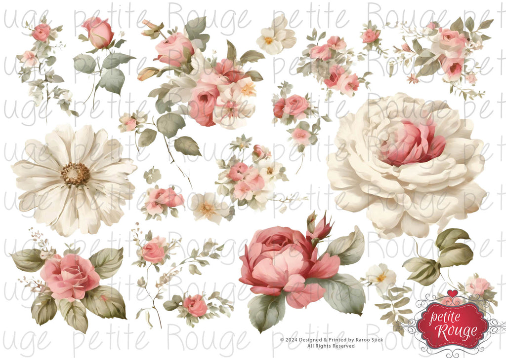 WATERSLIDE TRANSFER A4 - PRWS0049  SINGLE FLORALS 2