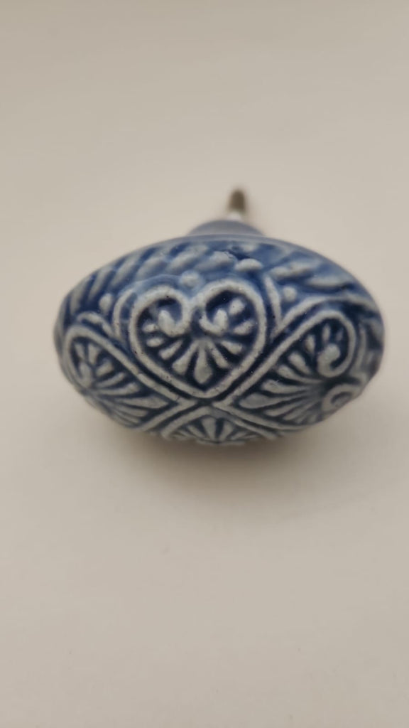 Blue oval porcelain knob