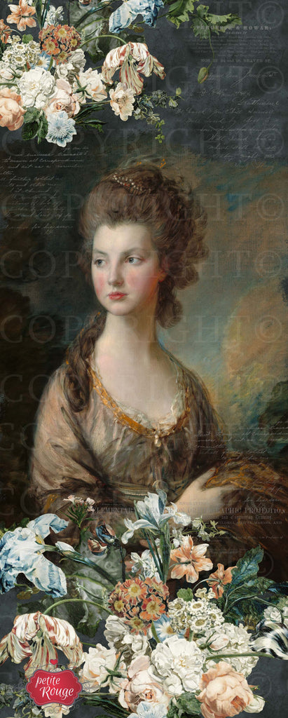 DOOR DECOUPAGE PAPIER - French woman portrait with floral PR-MDD031