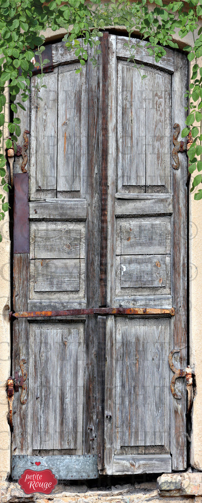 DOOR DECOUPAGE PAPIER - Grey wood double door with vines PR-MDD035