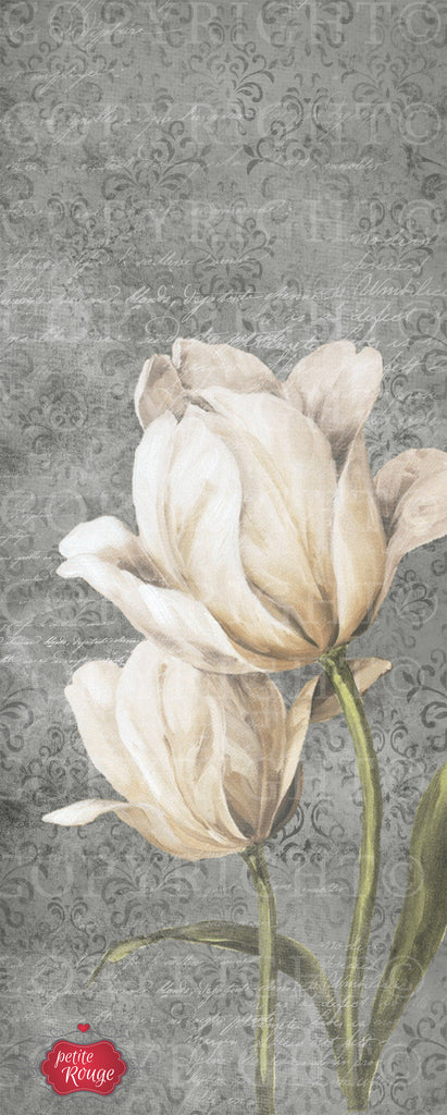 DOOR DECOUPAGE PAPIER - White tulips on black background PR-MDD036