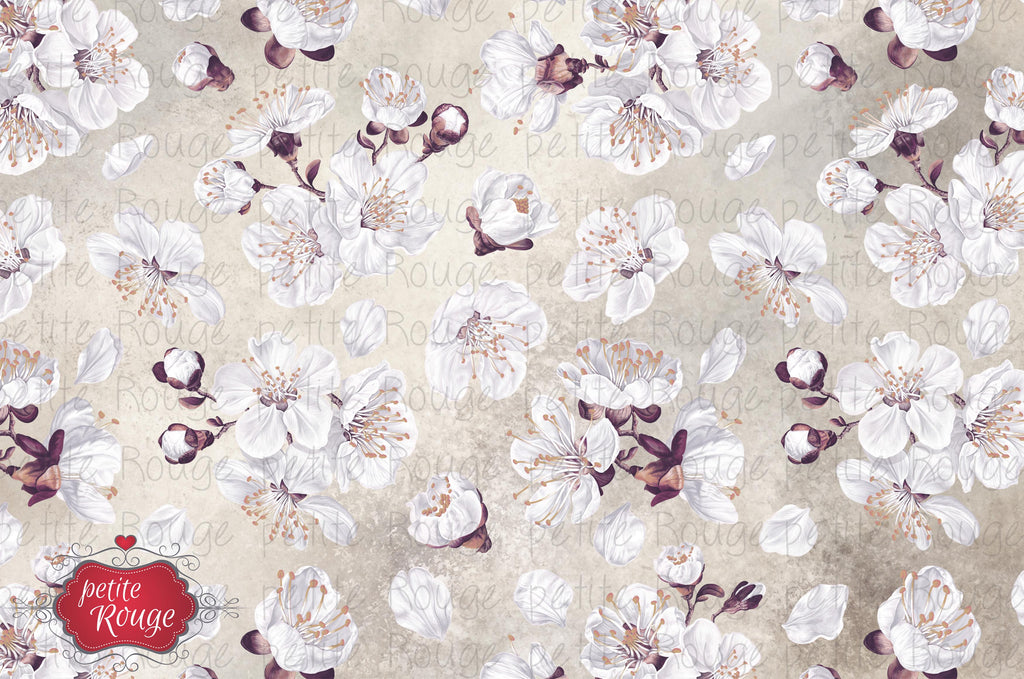 Papier de Meuble - White Flowers Cream Background (600x900mm) - PR-PDM039