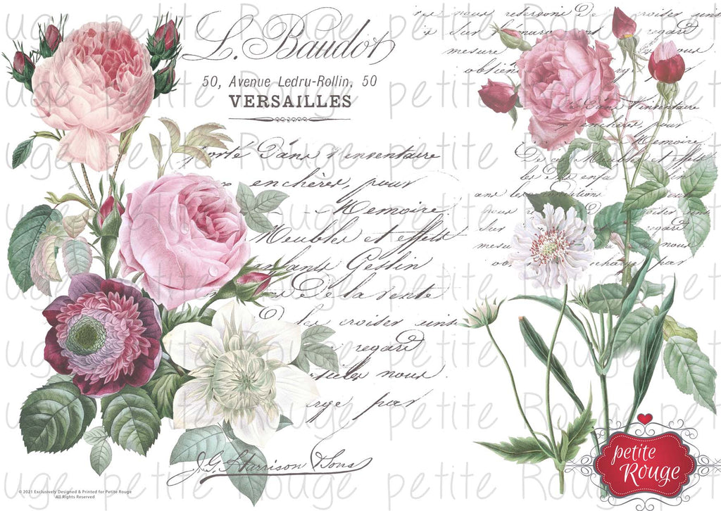 WATERSLIDE TRANSFER A4 - L. Baudot pink peonies 2 part (PRWS006)