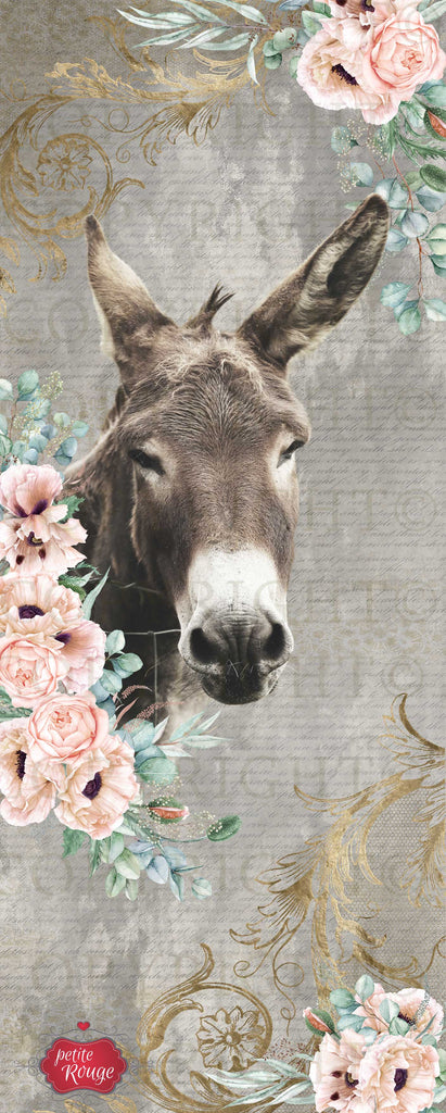 DOOR DECOUPAGE PAPIER - Donkey with pink flowers PR-MDD014