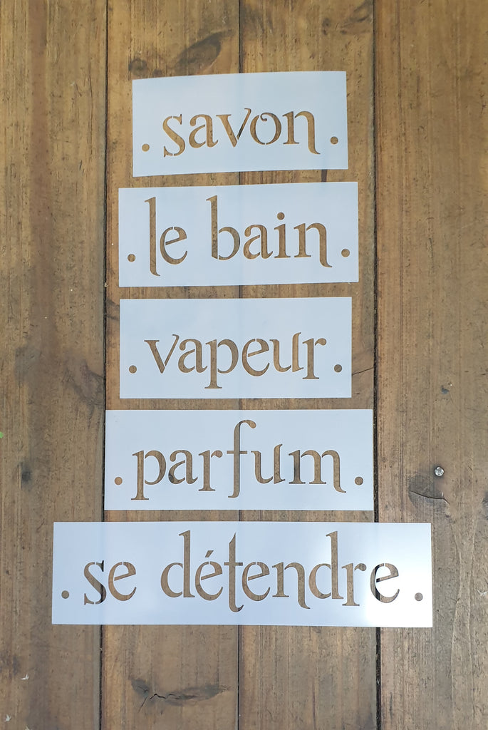 BATHROOM STENCIL - French bathroom listello stencil set of 5 words